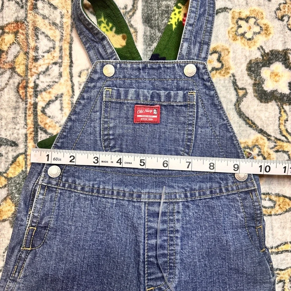 Vtg Old Navy Overalls Holiday Reindeer‎ Embroidered Lined Denim Baby 6-12 Months